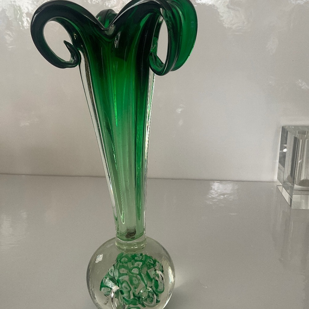 VINTAGE MCM JAPANESE ART GLASS TULIP VASE MILLEFIORI PAPERWEIGHT VASE